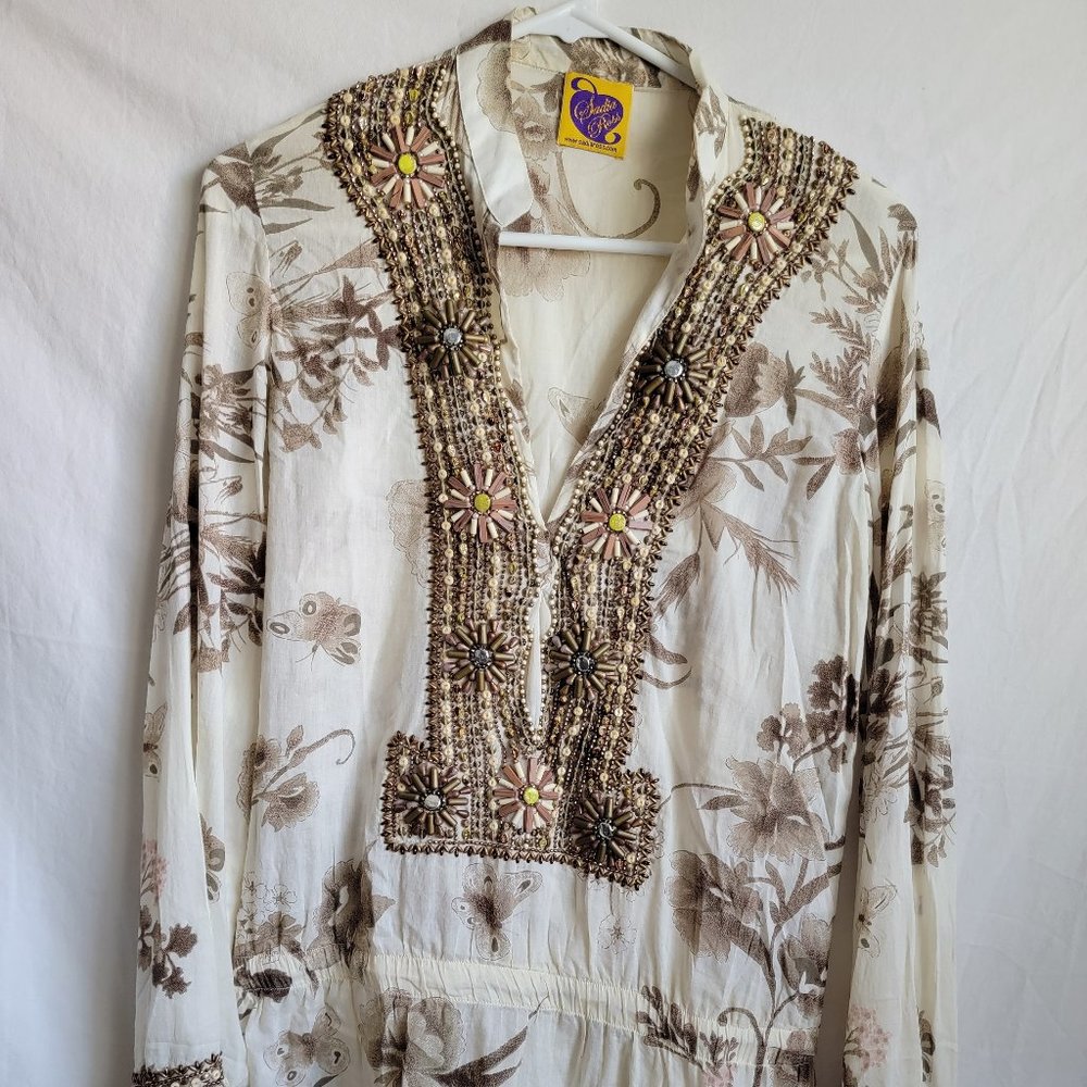 Sadia Ross Womens Beaded Long Sleeve Blouse. Size M